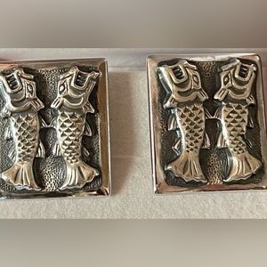 Swank Sterling Silver Dragon Fish Cufflinks Excellent Shape